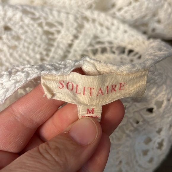 SOLITAIRE WHITE CROCHET GRANNY SQUARE OPEN KNIT CARDIGAN/KIMONO/DUSTER (M) - Picture 7 of 13